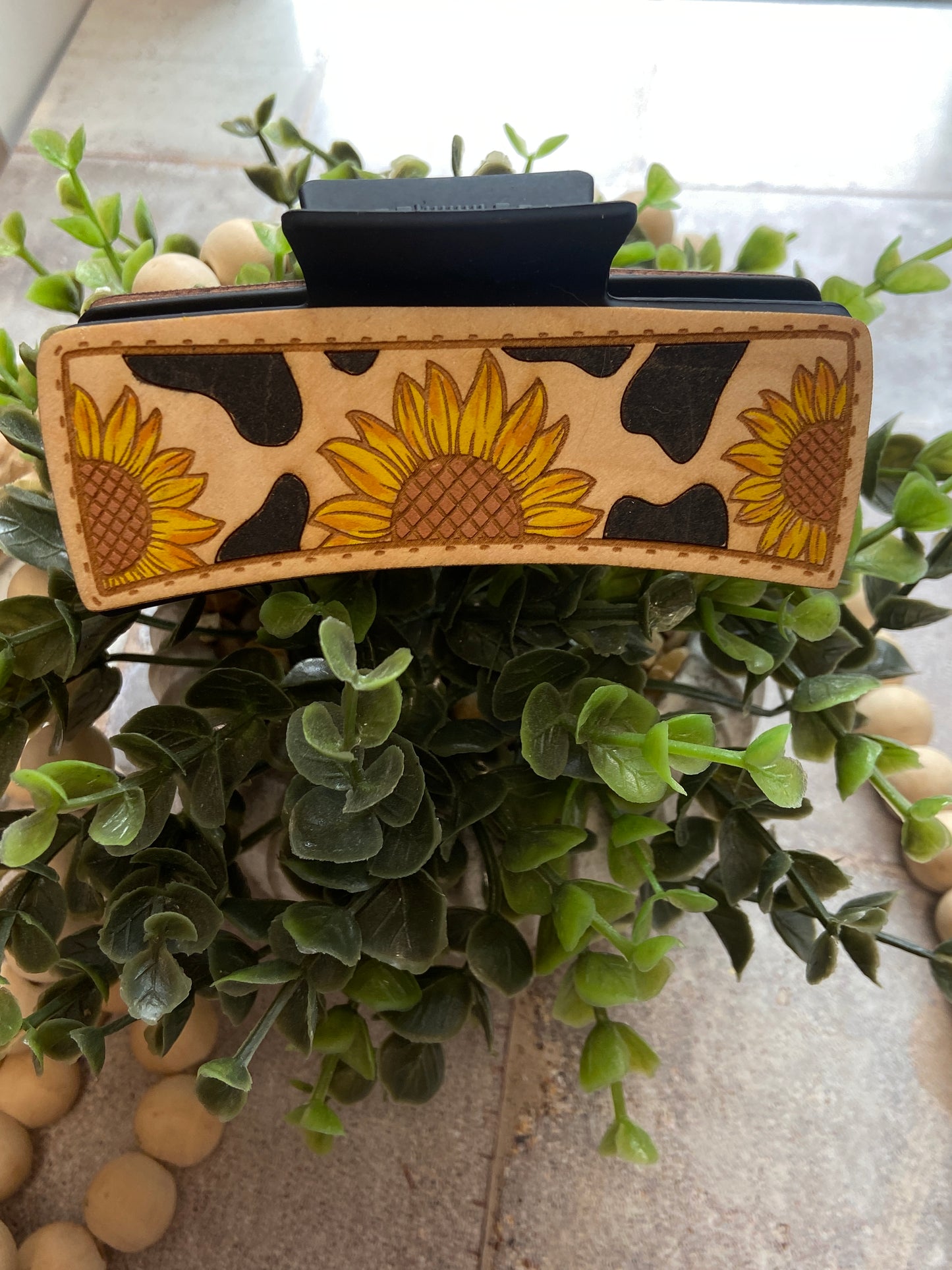 Sunflower Cow Print Hair Clip