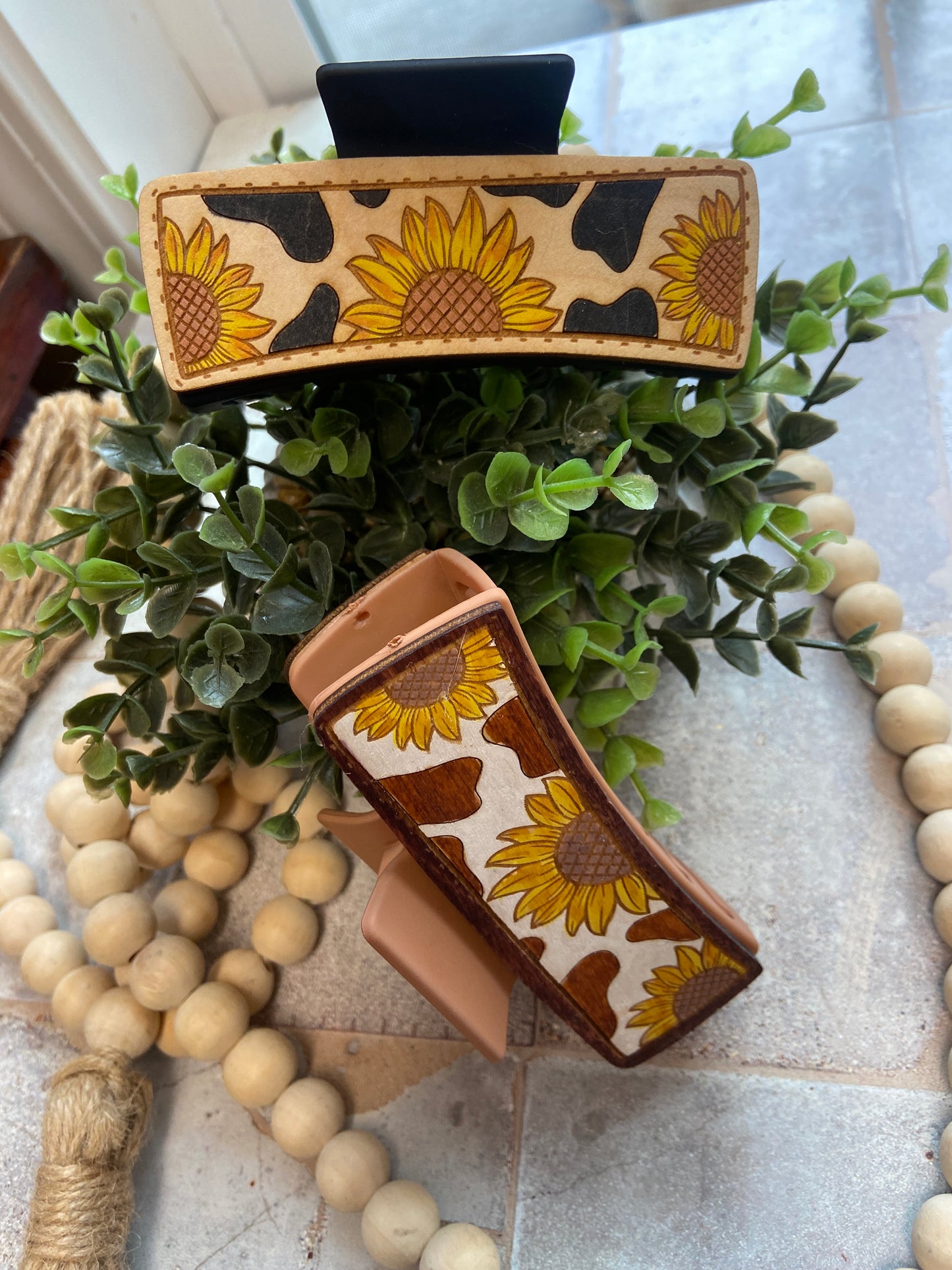 Sunflower Cow Print Hair Clip