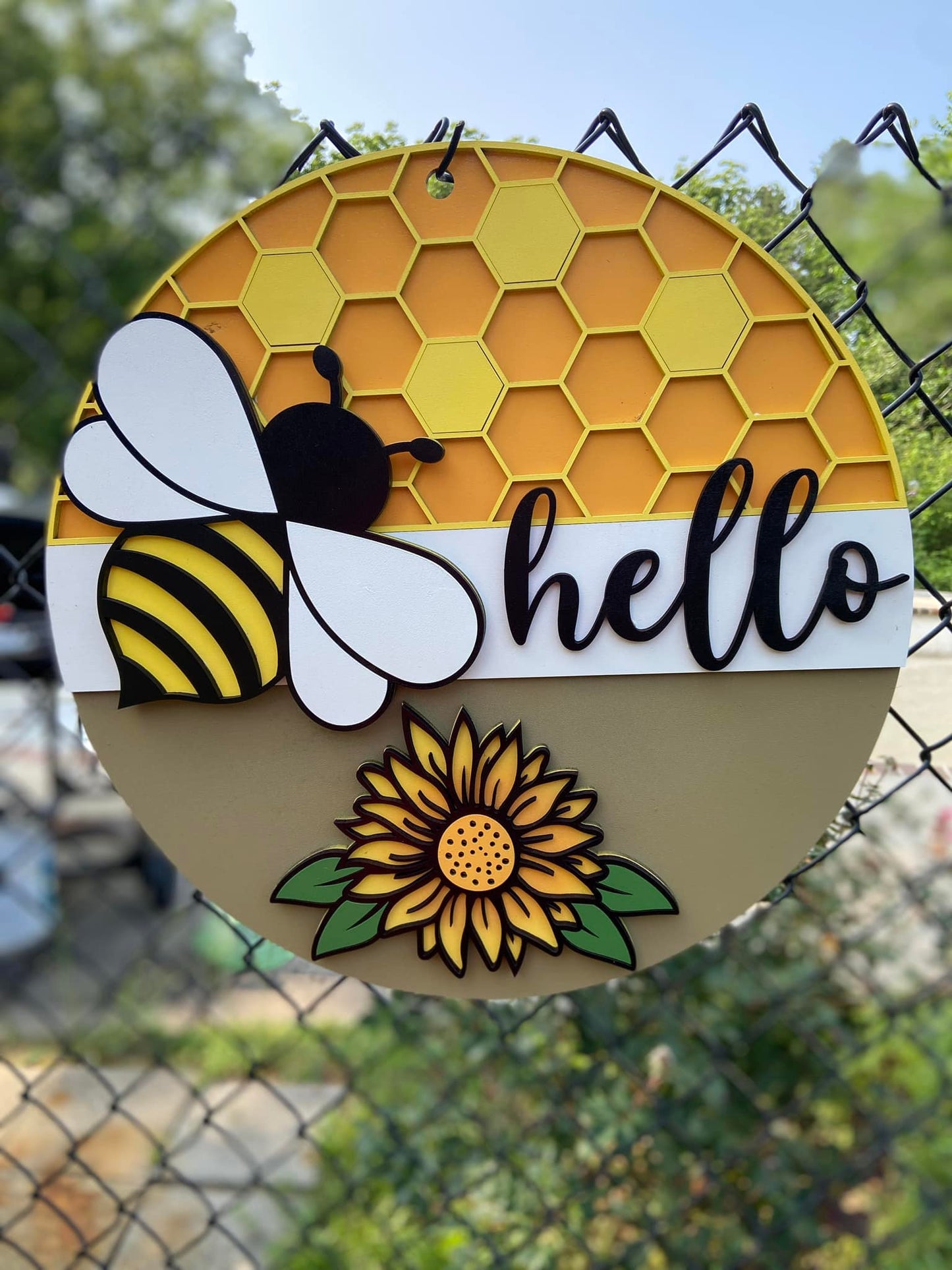 Hello Bee With Flower Door Hanger