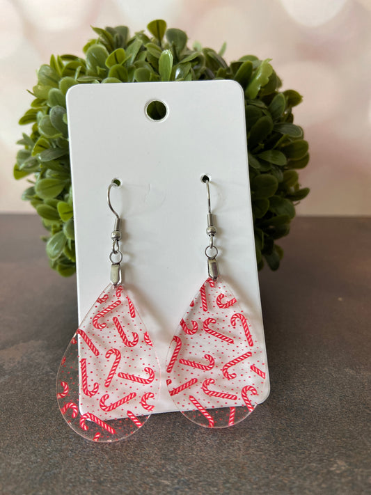 Clear Acrylic Candy Canes Earrings