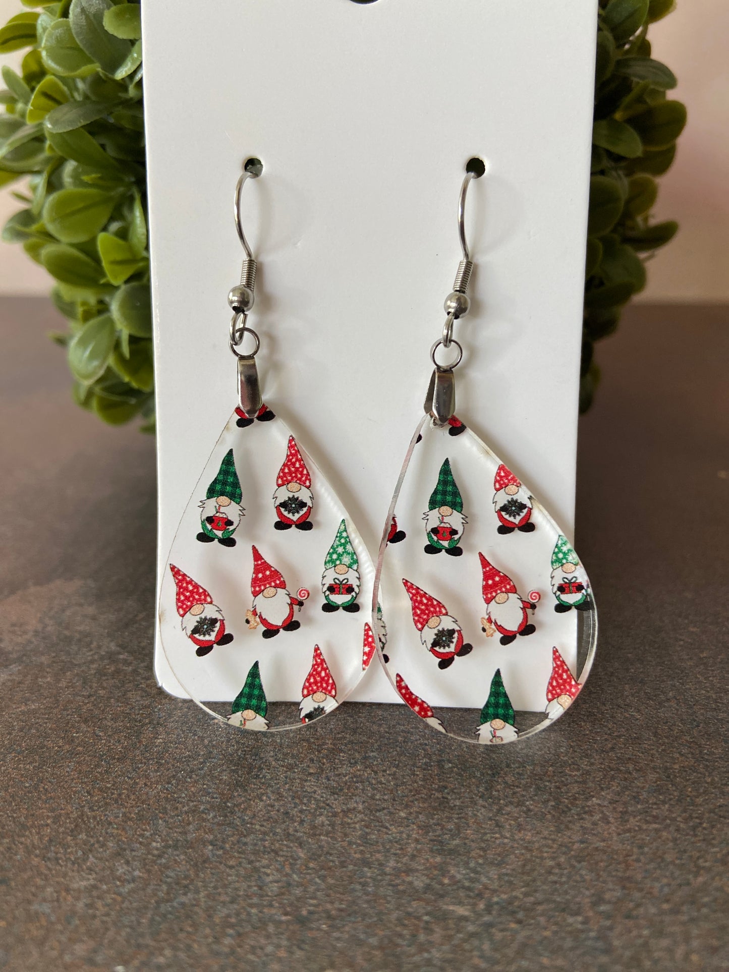 Clear Acrylic Christmas Gnomes Earrings