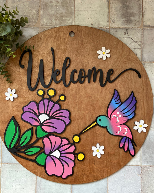 Welcome Hummingbird Door Hanger