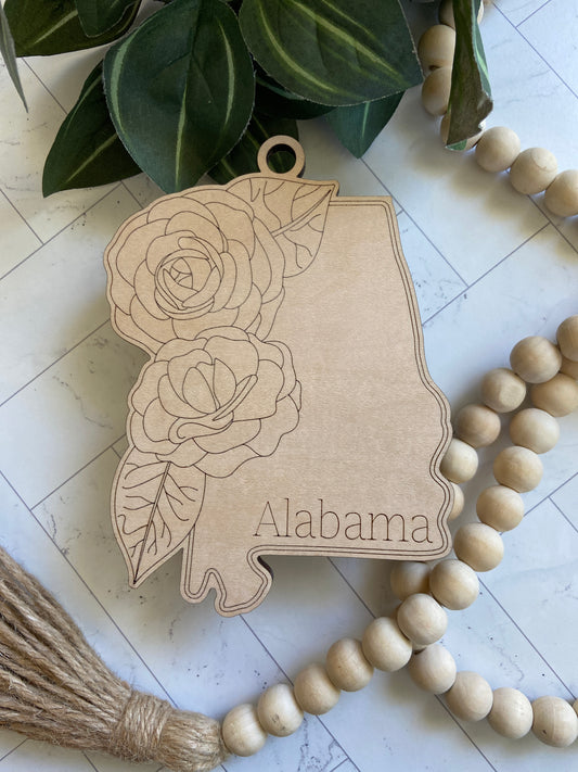 Alabama State Ornament with flower